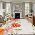 thumbnail image 1 of Pink Yellow Floral Area Rugs 6'x9', Washable Small Throw Rugs for Kitchen Dining room, Spring Flowers Elegant Pastoral Leaves Indoor Outdoor Rug Non-Slip Low Pile Carpet Runner Reversible Floor Mats, 1 of 8