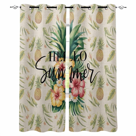 Pink Yellow Floral Blackout Curtains for Bedroom Living Room Darkening Curtains 63 Inches Long Green Summer Botanical Rustic Window Curtain 2 Panels Set Window Treatment Grommet Drapes 42"x63"
