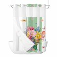 thumbnail image 1 of Pink Yellow Floral No Hooks Shower Curtain with Snap-in Liner Watercolor Spring Pink Yellow Flowers Vase Green Stripes Shower Curtains for Bathroom, Waterproof, Easy Install, Washable 48"x72", 1 of 9