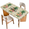 thumbnail image 1 of Pink Yellow Floral Table Cloths for 3 Foot Rectangle Tables, Green Summer Botanical Rustic Patio Waterproof Elastic Fitted Tablecloths, Washable Rectangular Table Cover for Camping, 1 of 8