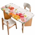 thumbnail image 1 of Pink Yellow Floral Table Cloths for 3 Foot Rectangle Tables, Spring Flowers Elegant Pastoral Leaves Patio Waterproof Elastic Fitted Tablecloths, Washable Rectangular Table Cover for Camping, 1 of 8