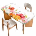 thumbnail image 1 of Pink Yellow Floral Table Cloths for 4 Foot Rectangle Tables, Spring Flowers Elegant Botanical Patio Waterproof Elastic Fitted Tablecloths, Washable Rectangular Table Cover for Camping, 1 of 8
