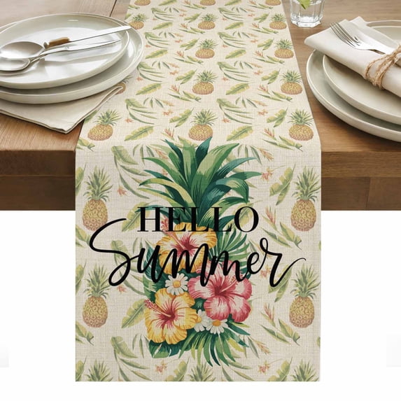 Pink Yellow Floral Table Runner - 108 Inch Long, Kitchen Dining Table Runner Dresser Scarves, Green Summer Botanical Rustic Farmhouse Decor for Coffee Tables Wedding Party Banquet