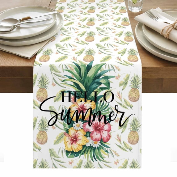 Pink Yellow Floral Table Runner - 60 Inch Long, Kitchen Dining Table Runner Dresser Scarves, Green Summer Botanical Pastoral Farmhouse Decor for Coffee Tables Wedding Party Banquet
