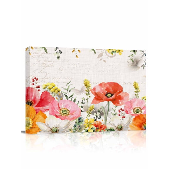 Pink Yellow Floral Wall Art for Living Room,Canvas Picture Wall Decor for Bathroom Bedroom,Spring Flowers Elegant Pastoral Leaves Painting Artwork for Office Kitchen Hallway Dining Room Decor 12"x16"