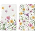 thumbnail image 1 of Pink Yellow Flowers Spring Kitchen Towels Dish Towels, 18x26 Inch Summer Leaves Holiday Decoration Hand Towels Set of 2, 1 of 6