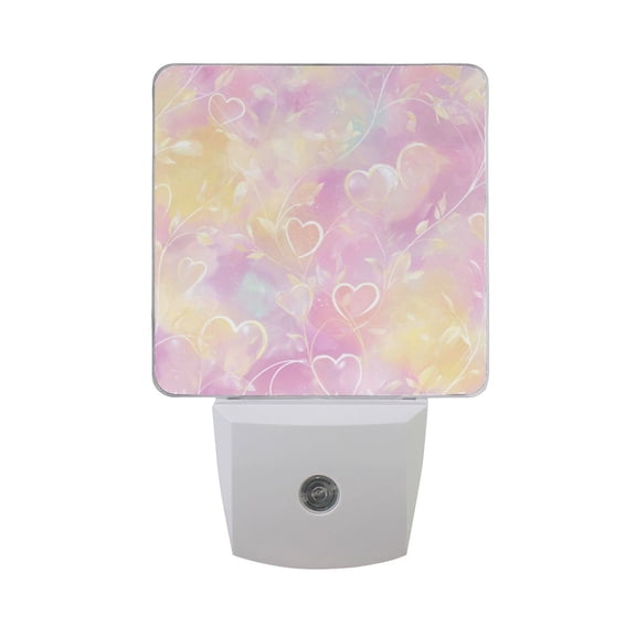 Pink Yellow Gardient Background Doodle Heart Valentine LED Night Light Sensor Lamp Plug-in Adjustable Brightness 2 Pack
