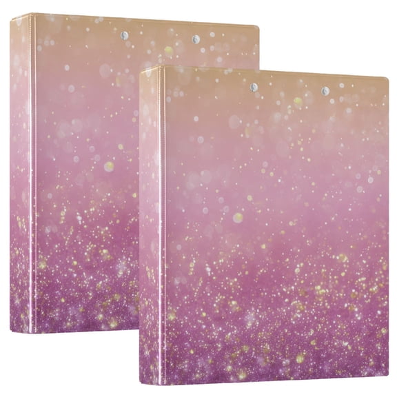 Pink Yellow Gardient Glitter Round Ring Binder 3 Rings 1.5" Capacity File Storage for A4 Size 2 Pack