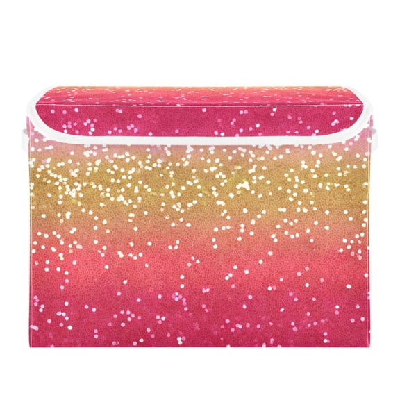 Pink Yellow Gradient Shining Dots Foldable Storage Bin with Lid and Handle Collapsible Storage Box 16.5 x 12.6 x 11.8 inches
