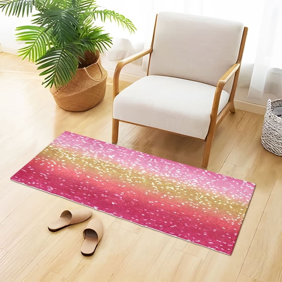 Pink Yellow Gradient Shining Dots Plush Carpet Non Slip Runner Rug Absorbent Bath Mat 39" x 20"