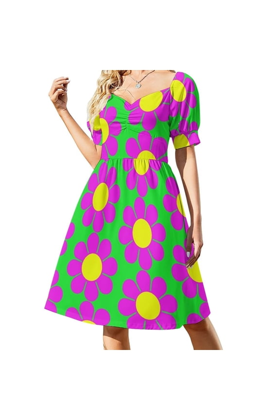 Pink Yellow Hippy Flower Daisy Dress prom dresses clothes for women sexy dress for women