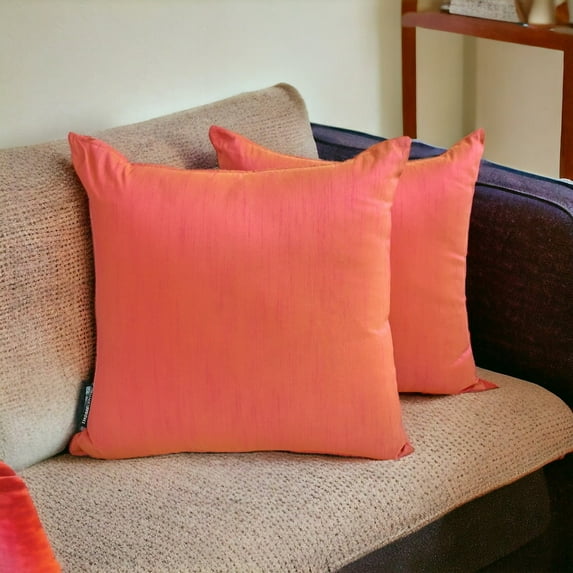 Pink & Yellow Luxury Lumbar Pillow Cover 12"x24" | Pack of 2 Modern Art Silk Oblong Euro Shams | Solid & Two Tone Silk Pillowcases for Bed, Couch & Sofa, Modern Home Décor - Pink Yellow Luxury
