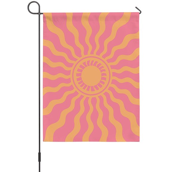 Pink Yellow Radiant Sun Garden Flags For Outdoor, Abstract Wavy Sunbeams Rings Boho Eclectic Small Double Side Yard Flags Weather Proof Garden Decor for Lawn Outside Holiday 12 x 18 Inches