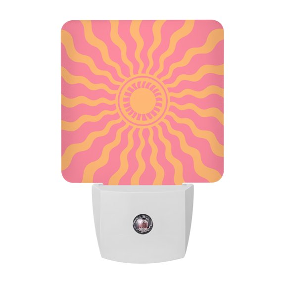 Pink Yellow Radiant Sun LED Night Light, Abstract Wavy Sunbeams Rings Boho Eclectic Night Lights plug into Wall with Smart Sensor Dusk to Dawn Sensor for Nursery Bedroom 2.95x4.5in