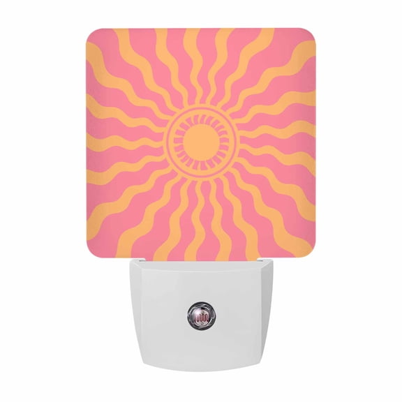 Pink Yellow Radiant Sun Night Lights, Abstract Wavy Sunbeams Rings Boho Eclectic Smart Auto Dusk to Dawn Sensor Nightlights Plug-in Nightlight for Bedroom Bathroom Living Room Kitchen Hallway
