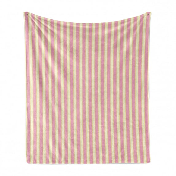 Pink and Yellow Soft Flannel Fleece Throw Blanket, Vertically Striped Pattern in Retro Style and Pastel Colors, Cozy Plush for Indoor and Outdoor Use, 60" x 80", Pale Yellow Pale Pink, by Ambesonne