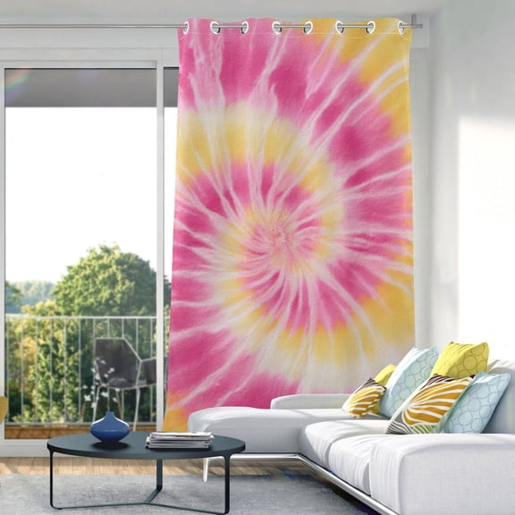Pink Yellow Spiral Tie Dye Curtain Light Filtering Thermal Insulated Drapes with Grommets 1 Panel 84" x 42"
