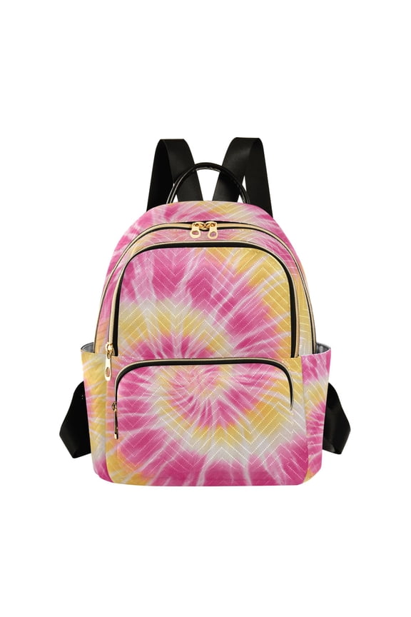 Pink Yellow Spiral Tie Dye Quilted Backpack Fashion Daypack Commuter Bag for Women 14 L