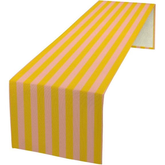 Pink Yellow Striped Table Runner 13x36in, Modern Farmhouse Table Runners for Kitchen & Dining
