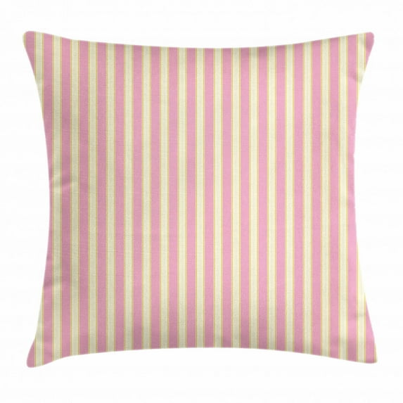 Pink and Yellow Throw Pillow Cushion Cover, Vertically Striped Pattern in Retro Style and Pastel Colors, Decorative Square Accent Pillow Case, 16 X 16 Inches, Pale Pink and Pale Yellow, by Ambesonne
