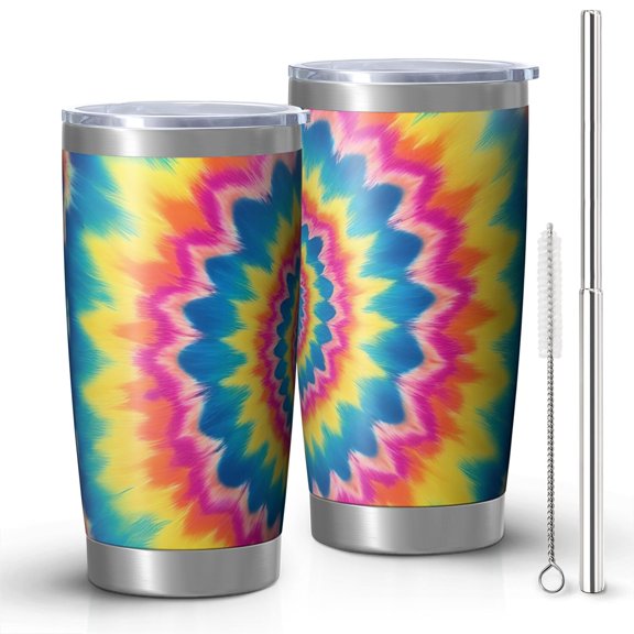 Pink and Yellow Tie Dye Pattern Car Tumbler 1 Pack, Vacuum Insulated Insulated Drink Cup Pc Sliding Lid Gifts Ideas for Adults Teachers Office Workers