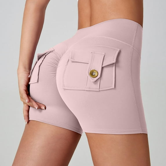 Pink Yoga Pants Women Scrunch Workout Shorts with Pockets Charm Gym Biker Shorts for Women High Waisted Yoga Booty Shorts Sweatpants Womens Fashion