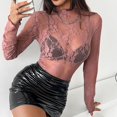 thumbnail image 1 of Pink Young Adult Tops Women's Spring Solid Color High Collar Lace Ear Edge Slim Fit Long Sleeve Top Going Out Tops for Women, 1 of 6