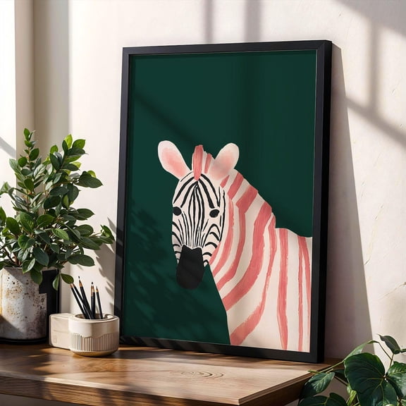 Pink Zebra Art Print Poster Emerald Green Wall Decor Modern Animal Poster Contemporary Jungle Illustration for Bold Maximalist Home Wall Art Poster, Size 16x24 UNFFRAMED F03.1.6l1645