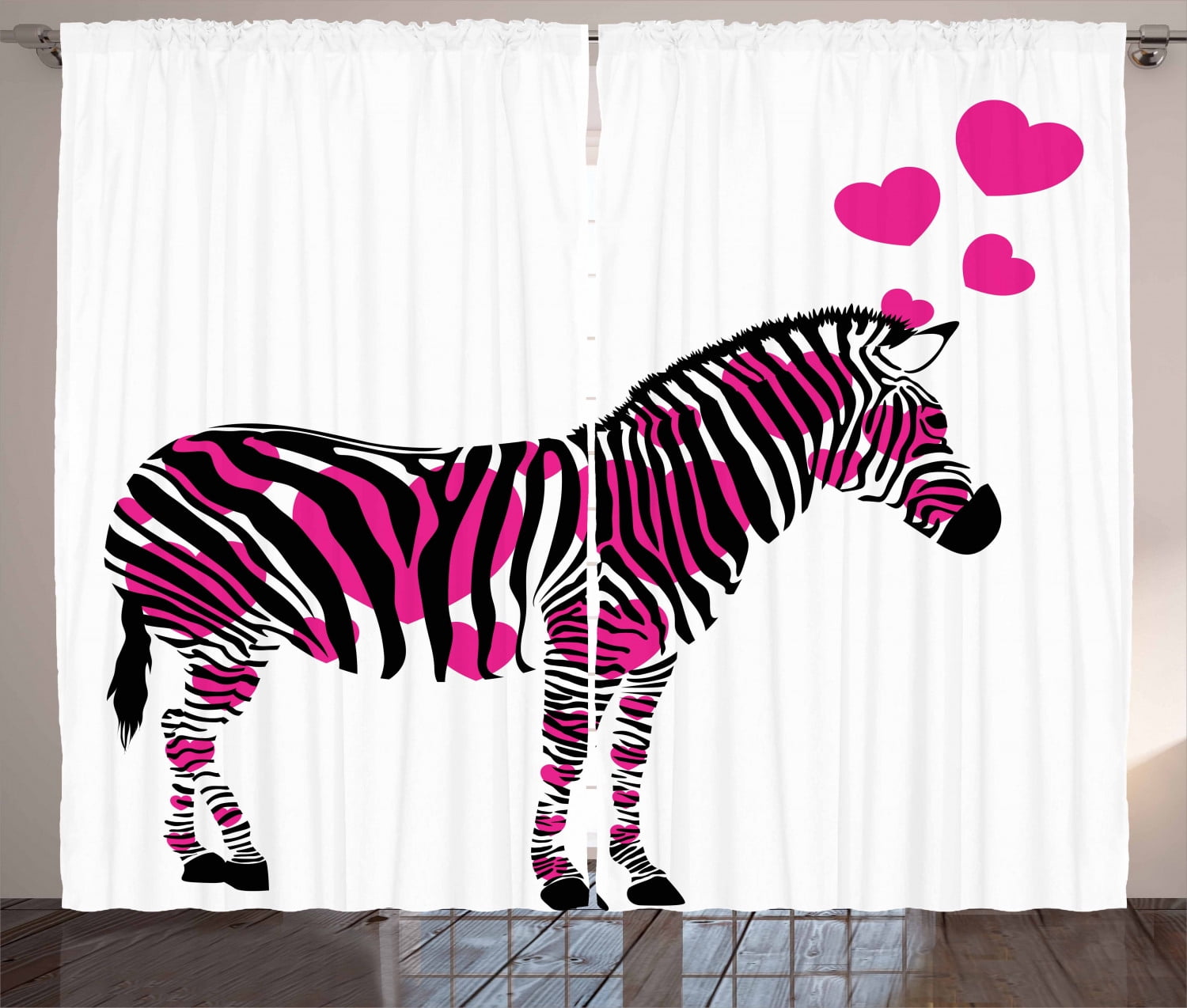 Ambesonne Pink Zebra Curtains 2 Panel Set, Romantic Animal, 108" x 96