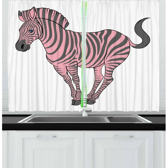 Pink Zebra Curtains 2 Panels Set, Naturalistic Baby Zebra in Funny Pose Zoo Wild Horse Kids Childish Theme, Window Drapes for Living Room Bedroom, 55W X 39L Inches, Pale Pink Dimgrey, by Ambesonne