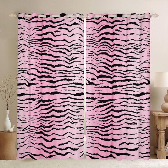 Pink Zebra Darkening Drapes for Bedroom Zebra Stripes Blackout Curtains Boys Girls Pink Black Window Curtains Zoo Animal Fur Living Room Window Treatments (2 Panels, 38 x 45 Inch)