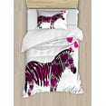 thumbnail image 1 of Pink Zebra Duvet Cover Set Twin Size, Zebra in Love Figure with Hearts Pastel Valentines Wedding Anniversary, Decorative 2 Piece Bedding Set with 1 Pillow Sham, Black White Pink, by Ambesonne, 1 of 3