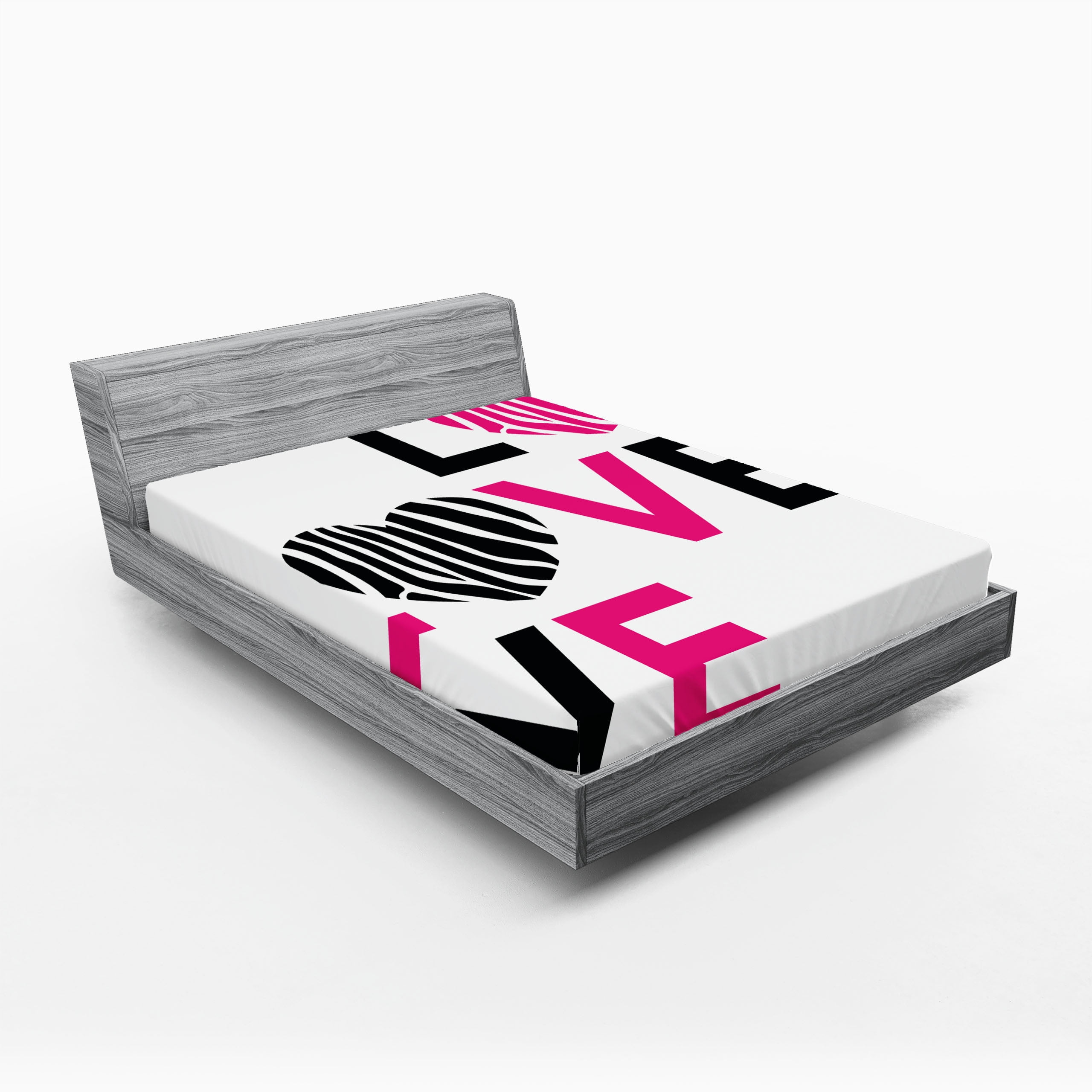 Pink Zebra Fitted Sheet, I Love You Calligraphy Zebra Stripes Hearts ...