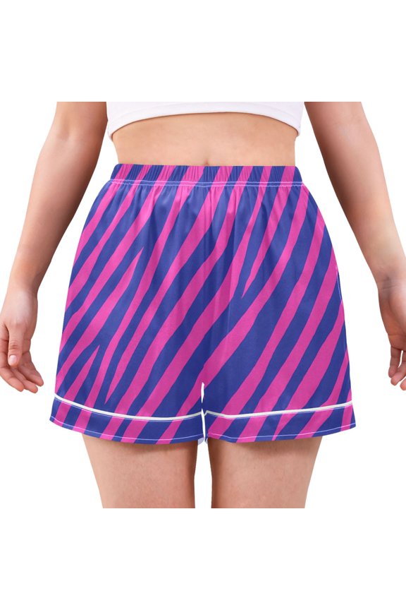 Pink Zebra Pattern Women's Pajama Shorts Silky Satin Casual Lounge Sleep Zero Pressure