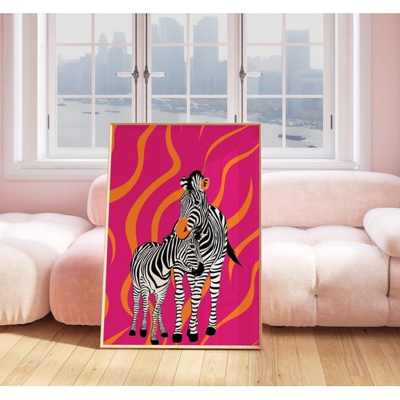 Pink Zebra Poster Curious Safari Animals Wall Decor, 8x12 UNFRAMED