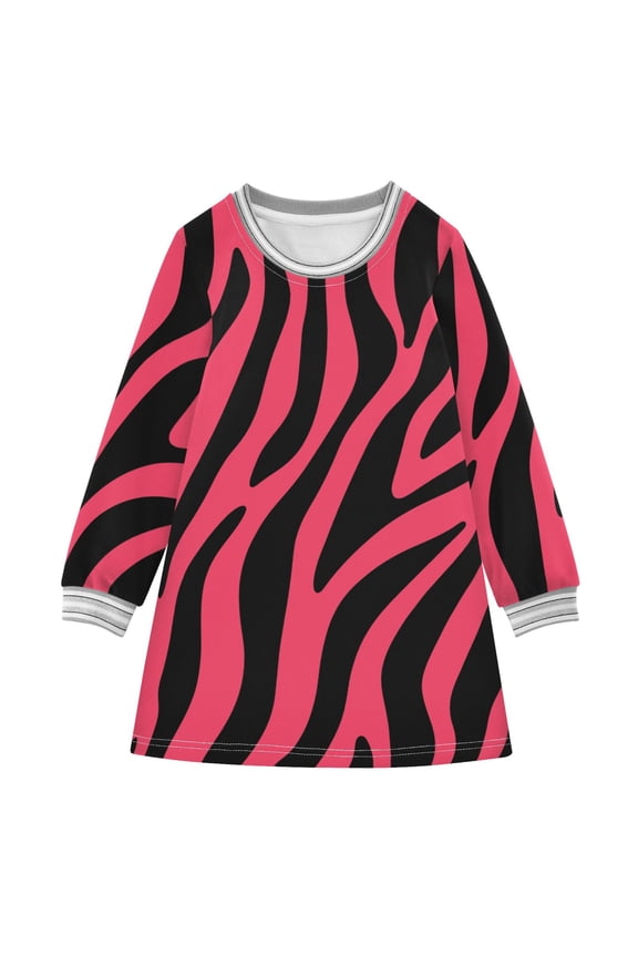 Pink Zebra Print Pattern Girls'long-sleeved dress Thickened A-dress Warm Dress Basic Shirt Party Dresses
