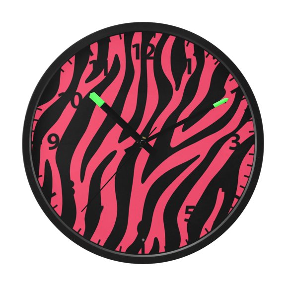 Pink Zebra Print Pattern Wall Clock 12 Inch Voice Activated Night Light Silent Non Ticking