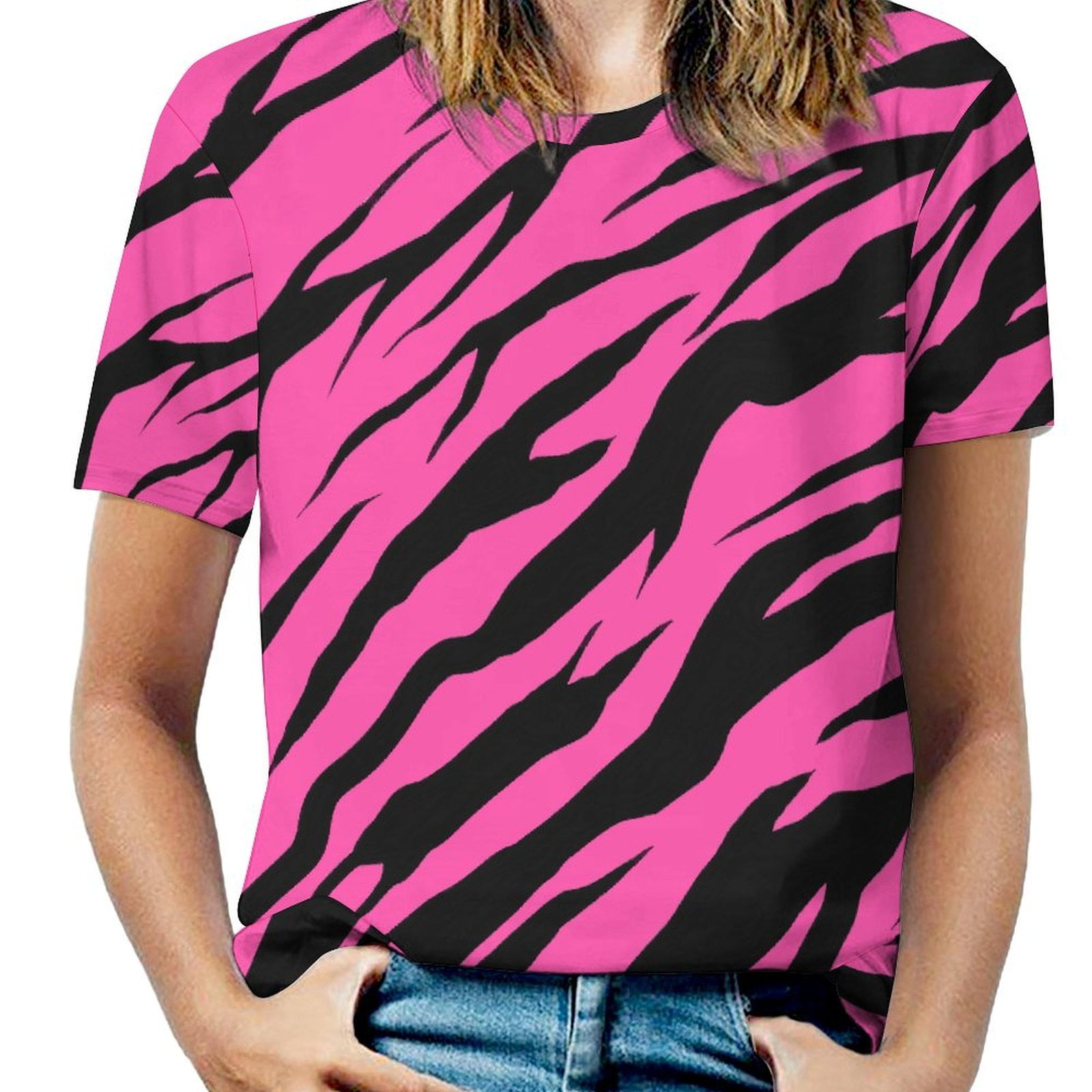 Pink Zebra Print Pattern Women's T-Shirt Short Sleeve T Shirts