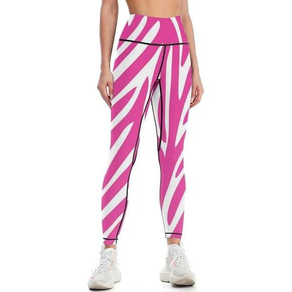 Pink Zebra Print Workout Leggings for Women High Waisted Tummy Control Yoga Pants