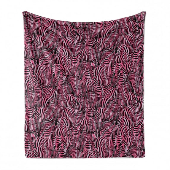 Pink Zebra Soft Flannel Fleece Blanket, Bunch of Zebra Forming Contemporary Prehistoric Pattern Illustration, Cozy Plush for Indoor and Outdoor Use, 70" x 90", Black Pink Pale Mauve, by Ambesonne