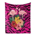 thumbnail image 1 of Pink Zebra Soft Flannel Fleece Blanket, Exotic Love Pink Flamingos on Hibiscus Bouquet Striped Background Boho Graphic, Cozy Plush for Indoor and Outdoor Use, 70" x 90", Multicolor, by Ambesonne, 1 of 6