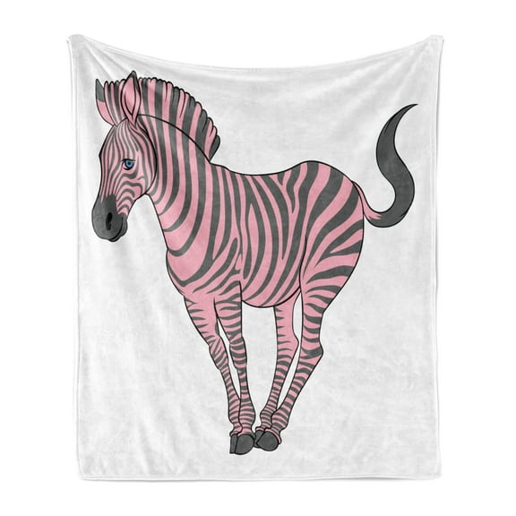 Pink Zebra Soft Flannel Fleece Blanket, Naturalistic Baby Zebra in Funny Pose Zoo Wild Horse Kids Childish Theme, Cozy Plush for Indoor and Outdoor Use, 70" x 90", Pale Pink Dimgrey, by Ambesonne