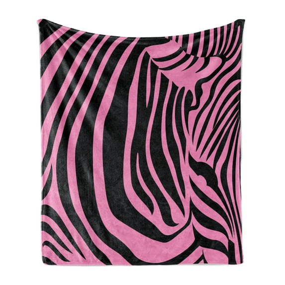 Pink Zebra Soft Flannel Fleece Throw Blanket, Vibrant Background Zebra Skin Avant Garde Tribal Punk Indie Wild, Cozy Plush for Indoor and Outdoor Use, 60" x 80", Fuchsia Black, by Ambesonne