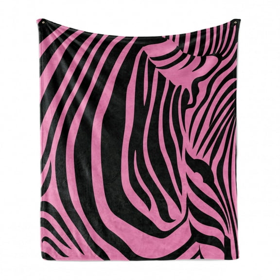 Pink Zebra Soft Flannel Fleece Throw Blanket, Vibrant Background Zebra Skin Avant Garde Tribal Punk Indie Wild, Cozy Plush for Indoor and Outdoor Use, 70" x 90", Fuchsia Black, by Ambesonne