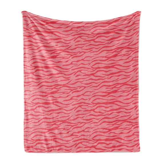 Pink Zebra Soft Flannel Fleece Throw Blanket, Wavy Zebra Stripes Camouflage Savannah Safari Animal Motif, Cozy Plush for Indoor and Outdoor Use, 50" x 70", Dark Coral and Pink, by Ambesonne