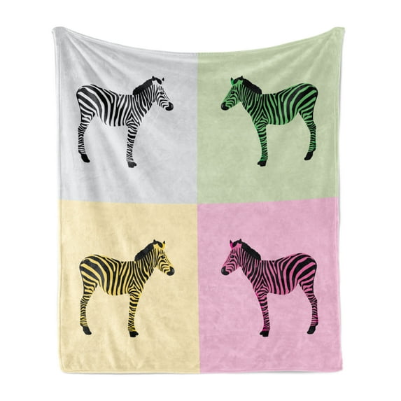 Pink Zebra Soft Flannel Fleece Throw Blanket, Zebras in Different Color Boxes Pop Art Avant Garde Influence Graphic, Cozy Plush for Indoor and Outdoor Use, 50" x 60", Multicolor, by Ambesonne