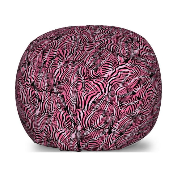 Pink Zebra Storage Toy Bag Chair, Bunch of Zebra Forming Contemporary Prehistoric Pattern Illustration, Stuffed Animal Organizer Washable Bag, Large Size, Black Pink Pale Mauve, by Ambesonne