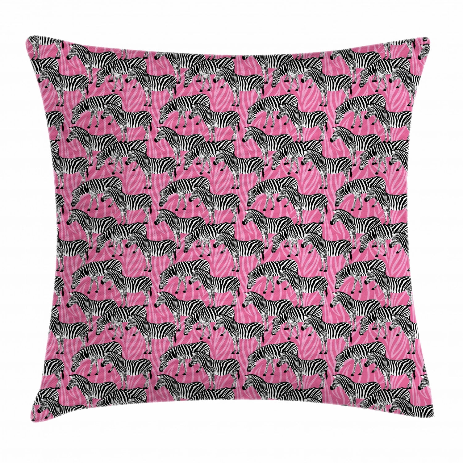 Pink Zebra Throw Pillow Cushion Cover, Zebras Pattern Wild Animal Hippie Indie Stylized Tropical