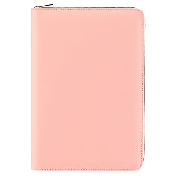 Pink Zipper Leather Notebook, Lined Journal for Business Office, Portfolio Document Organizer with Pen Loop, 8X5In, 1Pcs