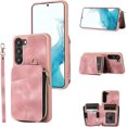 thumbnail image 1 of Pink Zipper Wallet Case for Samsung Galaxy S23 Plus 5G with Crossbody Lanyard,Large Capacity Purse Cover with Wrist Strap for Women and Men,PU Leather Handbag Phone Cover with Card Holder, 1 of 17